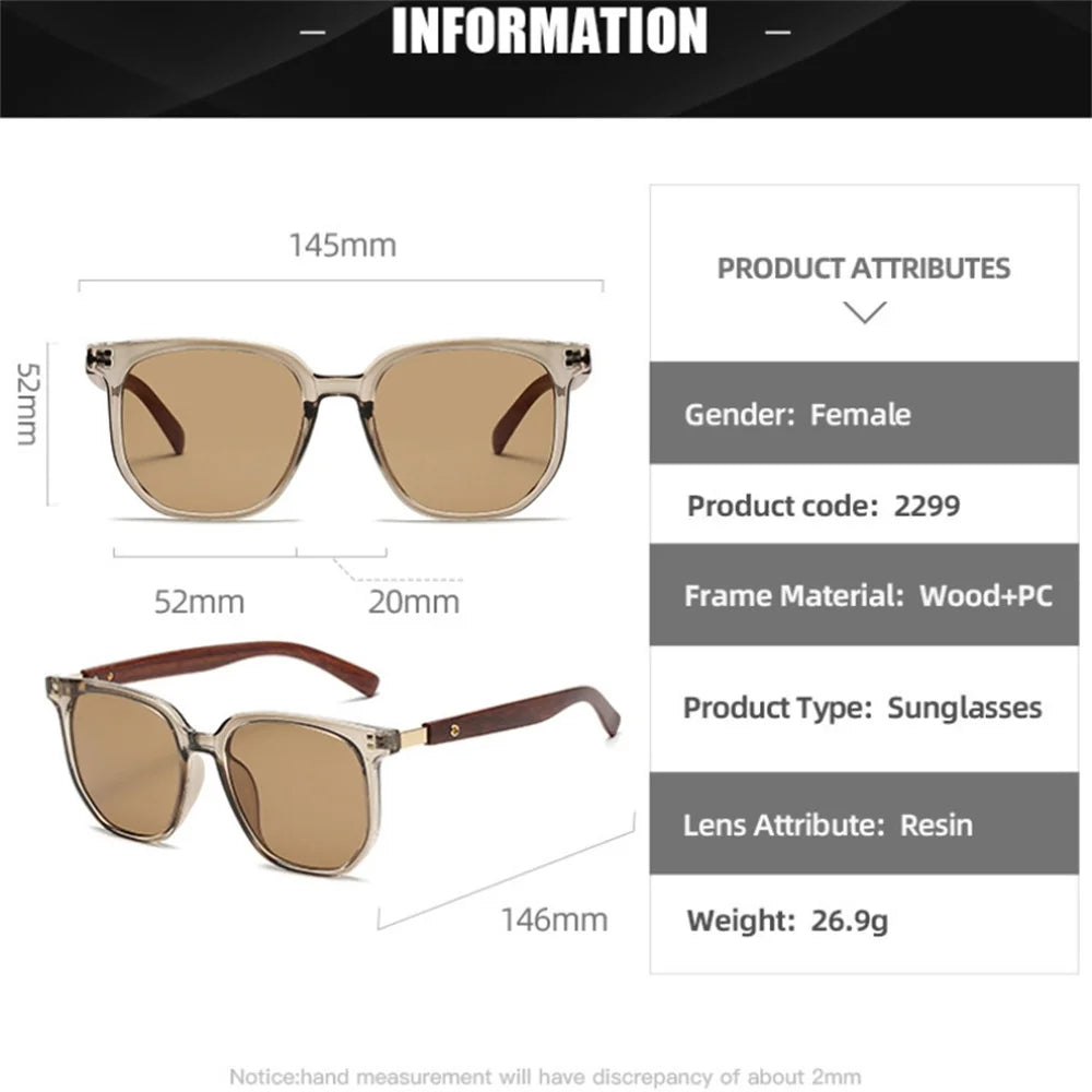 Vintage Square Frame Sunglasses for Women Men 2026 Trendy Retro Wood Grain Plastic Frame UV 400 Protection Eyepeice